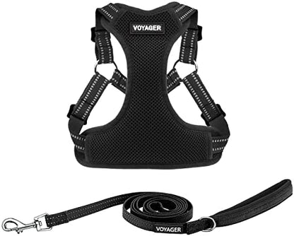 Best Pet Supplies Voyager Adjustable Step-in Flex Breathable Mesh Dog Harness for Small Medium Large Dogs Leash Set (Black), L by BestPetSuppliesLLC