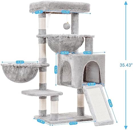 Hey-brother Cat Tree Tower with Large Bed, Hammocks, Scratcher, MPJ006SW - Image 3