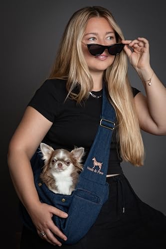 Noah & Paw Dog Sling Carrier for Small Dogs 3-10lb, Dog Sling for Small Dogs and Cats, Dog Carrier with Adjustable Padded Strap, Premium Denim, Lined with Fur, Double Safety Feature, Machine Washable - Image 2