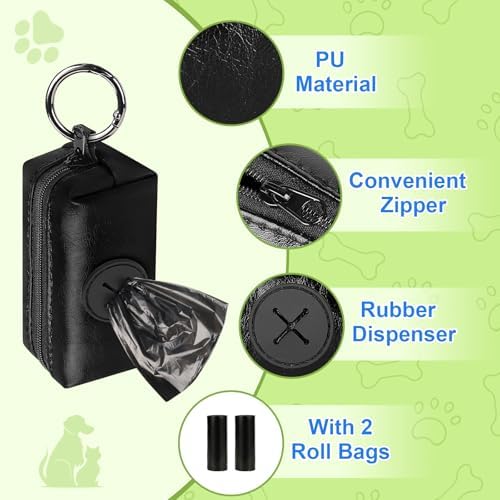 2pack Dog Poop Bag Holder with 2 Roll Bags Lightweight Zipper Dog Poop Bag Holders for Leashes Reusable Small Puppy Pet Waste Bags Dispenser Pouch with Clip-On Black/Blue - Image 3