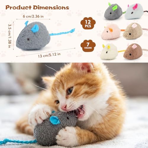 WRW Cat Mice Toys with Catnip for Indoor Cats, 12 Pcs, 7 Colors - Image 2