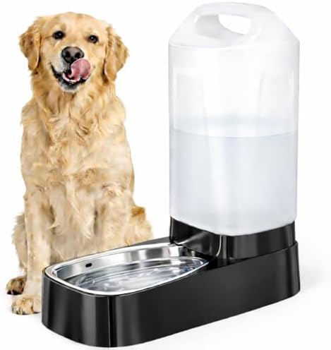 Automatic Dog Water Bowl Dispenser - 2.4 Gallon Gravity Pet Water Dispenser with 304 Stainless Steel Bowl, Dog Auto Feeders Bowls Self Waterer, Easy-Carry Handle for Large Dogs & Cats, Multi-Pet Home by lesotcbrand