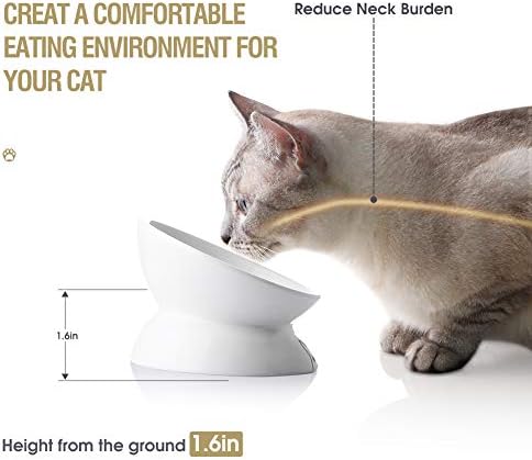 Sweejar Ceramic Raised Cat Bowls, Slanted Cat Dish Food or Water Bowls, Elevated Porcelain Pet Feeder Bowl Protect Cat's Spine, Stress Free, Backflow Prevention (White) - Image 3
