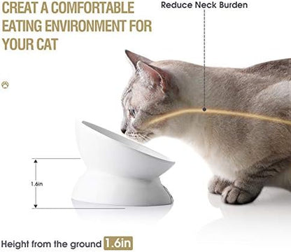 Sweejar Ceramic Raised Cat Bowls, Slanted Cat Dish Food or Water Bowls, Elevated Porcelain Pet Feeder Bowl Protect Cat's Spine, Stress Free, Backflow Prevention (White) - Image 3