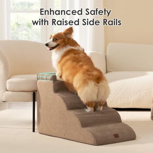 EHEYCIGA 5-Step Curved Dog Stairs for High Beds 20.7" H, Camel - Image 5