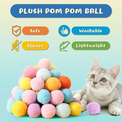 30 Pcs Premium Silent Cat Pom Pom Balls, Interactive Lightweight Assorted Colors Fuzzy Toy Balls (1.2 inches), with 4 Pcs Cat Spring Toy for Indoor Kitten Playing Exercising - Image 2