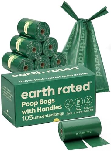 Earth Rated Dog Poop Bags for Dogs, 105 Easy Tie Handle Bags, Unscented by EarthRated