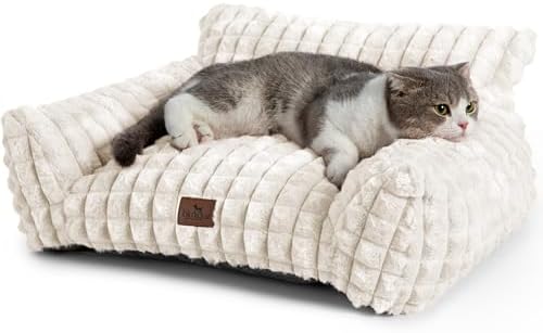 Cat Couch Bed with Fluffy Faux Rabbit Fur for Indoor Cats, 24 Inch by blunique