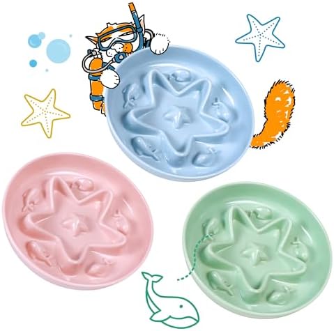 3 Pcs Cat Slow Feeder Bowl – Whisker Friendly Melamine Puzzle Feeding Cat Bowl for Slow Eating – Wet & Dry Food – Dishwasher Safe, Lightweight, Non-Slip (Blue+Pink+Green, 6.3'') by Tafelf