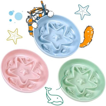 3 Pcs Cat Slow Feeder Bowl – Whisker Friendly Melamine Puzzle Feeding Cat Bowl for Slow Eating – Wet & Dry Food – Dishwasher Safe, Lightweight, Non-Slip (Blue+Pink+Green, 6.3'') by Tafelf