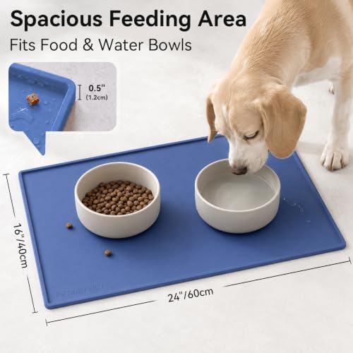 Extra Large Dog Food Mat, Food-Grade Silicone Mat, 24x16, Blue - Image 2