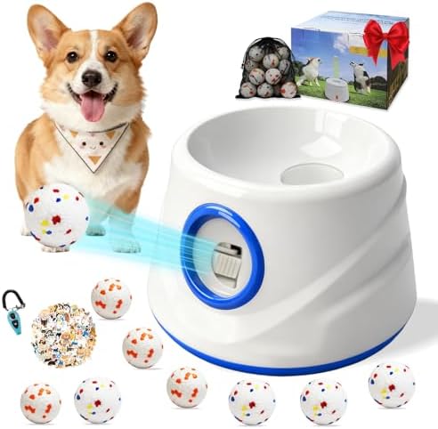 Automatic Ball Launcher for Dogs with 8 Balls - Adjustable Distance up to 50ft,Charger, Whistle & Storage Bag - Interactive Fetch Machine Toy for Indoor Outdoor Play, for Medium Large Breed Dogs by HOME