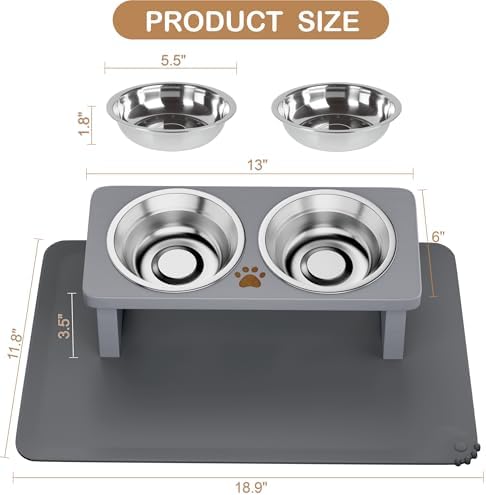 Elevated Cat Bowls with 15° Tilted Solid Wood Stand,Slate Grey - Image 4