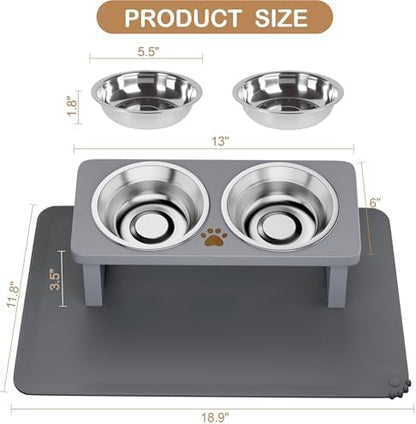 Elevated Cat Bowls with 15° Tilted Solid Wood Stand,Slate Grey - Image 4