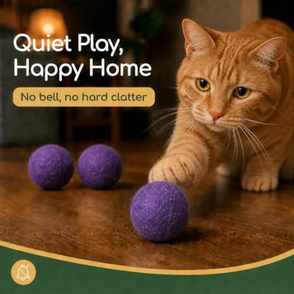 Wool Cat Toys - Felt Cat Toy Balls for Small Pet Fetch and Play - Eco Friendly Quiet Wool Ball Cat Toy for Cats and Kittens - Choose Your Colors 6PCS (Purple) - Image 6