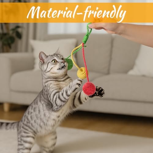 salbsever 2 Pcs Hanging Cat Toys Interactive Cat Toy Sisal Rope Ball Cats Scratching Rope Replacement Cats Cage Accessories for Indoors Fun - Image 3