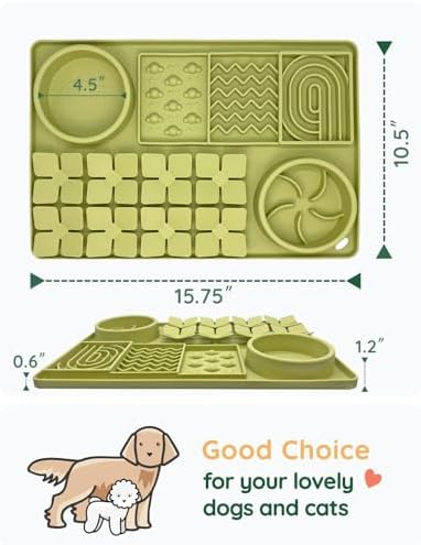 Slow Feeder Bowl for Dogs and Cats, Silicone Lick Mat & Snuffle Mat with Suction Cups - Interactive Puzzle Feeder, Slow Eating, Keep Busy and Reduce Vomiting (15.75" x 10.5" Green) - Image 4