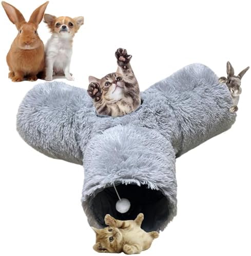 3-Way Collapsible Cat Tunnel Tube Toy Grey Plush by Mabaytir
