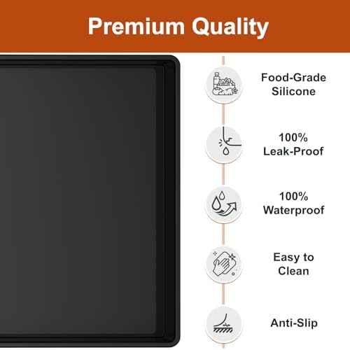 19" x 12" Extra Thick Silicone Mat Waterproof with Raised Edge, Black - Image 2