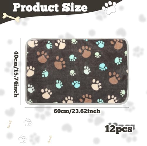 12 Pcs Small Dog Blanket Fleece Puppy Blankets Washable Pet Blankets for Cats Soft Flannel Paw Printed Throw for Guinea Pig Indoor Kittens Doggie (23 X 16 Inch,Dark Gray) - Image 3