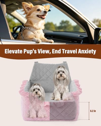 Dog Car Seat Booster Bed for Small Dogs Up to 25lbs - Pink - Image 2