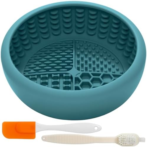 Dog Lick Bowl with Brush and Scraper, Anxiety Relief Lick Mat for Dogs, Non-Slip Freeze Licking Bowl Enrichment Puzzle Feeder for Distraction, BPA Free Silicone, Dishwasher Safe by KASBAH