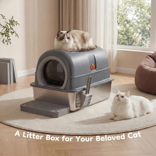 OLIXIS Stainless Steel Litter Box with Lid, Easy Cleaning - Image 2