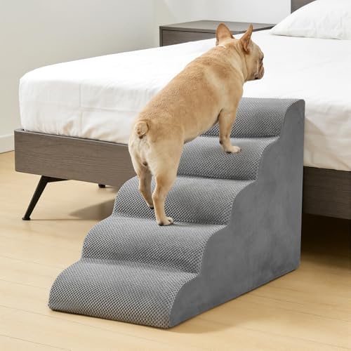 DUMOS Dog Stairs for Small Dogs and Cats, 5-Step Curved Pet Dog Steps, Grey - Image 2