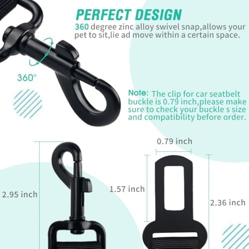 COOYOO Dog Seat Belt, Durability Retractable Dog Car Harness Adjustable Dog Seat Belt for Vehicle Nylon Pet Safety Seat Belts Heavy Duty & Elastic (1 Pack Black) - Image 5