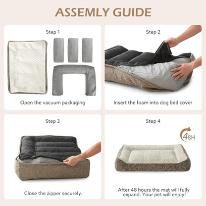 JOEJOY XL Orthopedic Dog Beds Large Sized Dog, Extra Thick Supportive Big Dogs Couch Bed with Sides, Ultra Soft Pet Bed Sofa for Large Dogs, Beige, 38''x28'' - Image 6