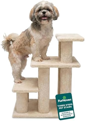 Furhaven Steady Paws Multi-Step Pet Stairs for High Beds & Sofas - Cream, 3-Step by FurHaven