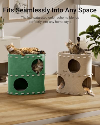 DownyPaws Cat House for Indoor Cats, 2-Storey Cat Bed Cave, Forest - Image 6