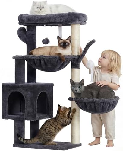 Heybly Cat Tree, 40" Tower with All-Sisal Wrapped Scratching Post HCT006SG by HEYBLY