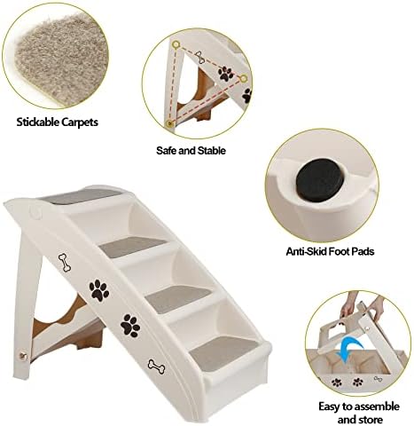 Dog Stairs for High Beds, Foldable Pet Steps Ramp with Non-Slip Bottom for Cats and Small Dogs, for Couch, Car, Portable Waterproof Dog Steps, Beige - Image 4