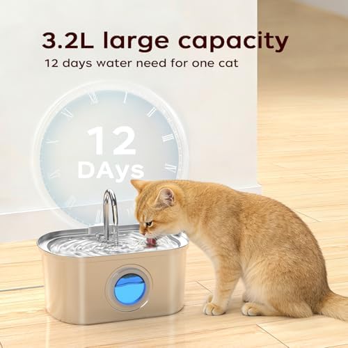 108 oz/3.2L Cat Water Fountain Stainless Steel with Water Level Window - Image 2
