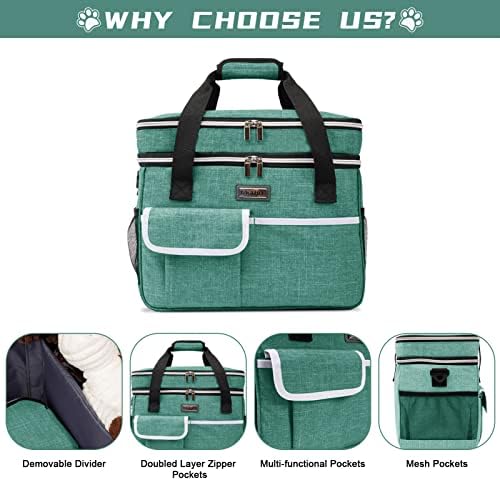 BAGLHER Dog Travel Bag for Supplies - Double-Layer Airline Approved Weekend Pet Travel Organizer Set for Dog and Cat Tote with 2 Pet Food Containers and 2 Collapsible Silicone Bowls Green - Image 3