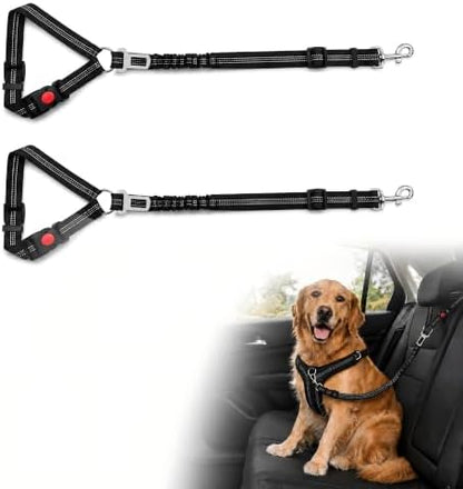 Dog Seat Belt for Car 2 Pack, 3-in-1 Adjustable-Length Bungee Tether by GTOGNLU