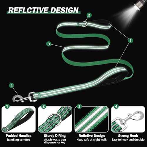 Hikiko 6FT Dog Leash with 2 Padded Handles Reflective,Green - Image 5