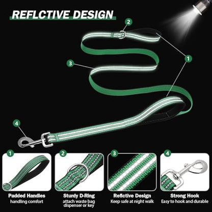 Hikiko 6FT Dog Leash with 2 Padded Handles Reflective,Green - Image 5