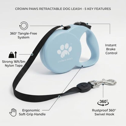 Retractable Dog Leash, 16ft Heavy Duty Nylon Tape for Medium Dogs up to 44 lbs, One-Hand Brake & Lock, Tangle-Free, Ergonomic 3" Large Handle, Lightweight Blue M GC-DAN - Image 2