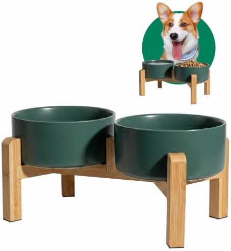 Elevated Ceramic Dog Bowl, 3.6 Cups Dog Food and Water Bowl Set with Stand by PTOBER