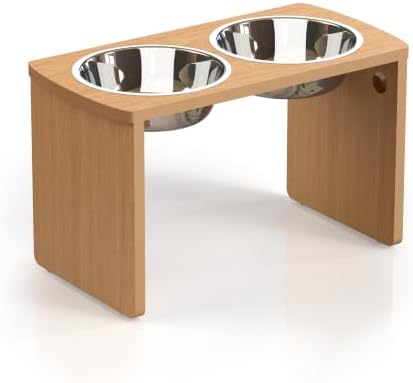 Elevated Dog Bowls, Waterproof Raised Dog Bowl for Medium & Large Dogs, HIPS Poly Lumber Stand with 2 Stainless Steel Bowls (HIPS Poly Lumber, Teak-Color) by JoyoPawFamily