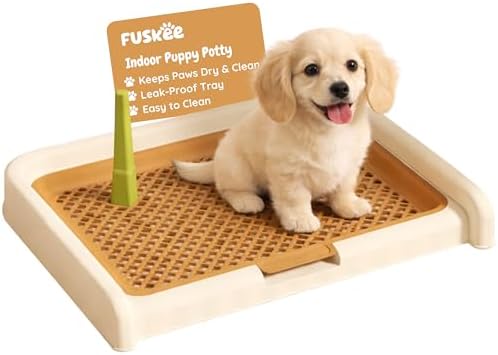 Indoor Dog Potty Tray with Removable Pee Post and Raised Mesh Grate, 23 x 17 in – Easy-Clean Puppy Pee Pad Holder for Dry Paws, Non-Slip – Fuskee by Unknown
