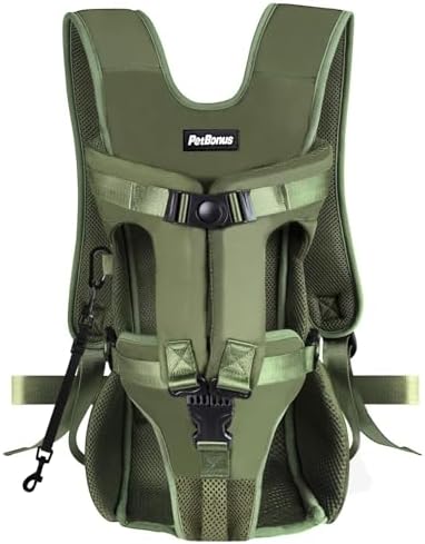 PetBonus Pet Front Dog Carrier Backpacks, Adjustable Pet Backpack, Legs Out Easy-fit Puppy Chest Carrier for Medium Small Dogs, Hands Free for Hiking, Cycling (Army Green, S) by Petbonus