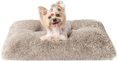 EHEYCIGA Fluffy Dog Crate Bed for Small Dogs, Plush Crate Pad, Taupe by EHEYCIGA