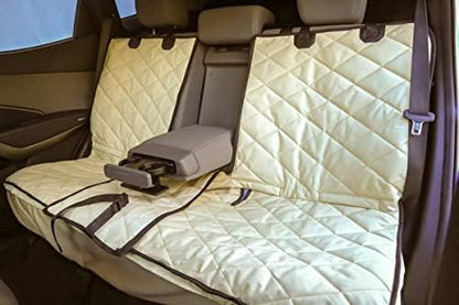 Plush Paws Products Convertible Rear Seat Protector w/Console Access & Hammock| Washable & Waterproof Back Seat Cover | Car, Truck, & SUV | Nonslip, Tear Resistant Pet Cover | Regular Tan