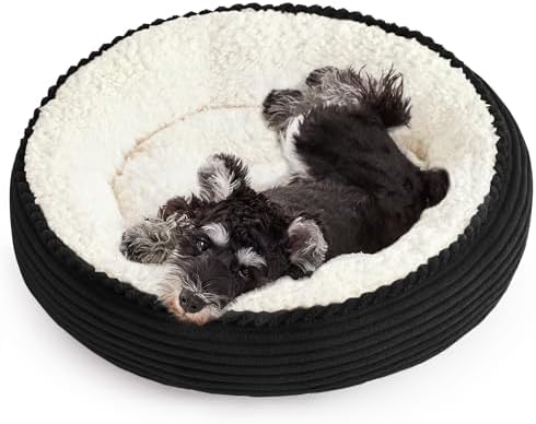 Love's cabin Round Donut Cat and Dog Cushion Bed, 24in Pet Bed for Small or Medium Dogs, Anti-Slip & Water-Resistant Bottom, Soft Durable Fabric Pet Beds, Washable Calming Cat Bed Black by Lovescabin