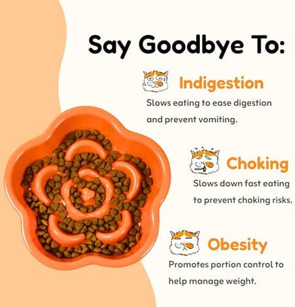 Detachable Slow Feeder Cat Bowl, Unbreakable Elevated Cat Bowls - Heavy Weighted, Non-Slip Raised Slow Feeder, Tilted Small Dogs Slow Feeders Bowl, Dry & Wet Food, Whisker Friendly (Orange, 5.8") - Image 2