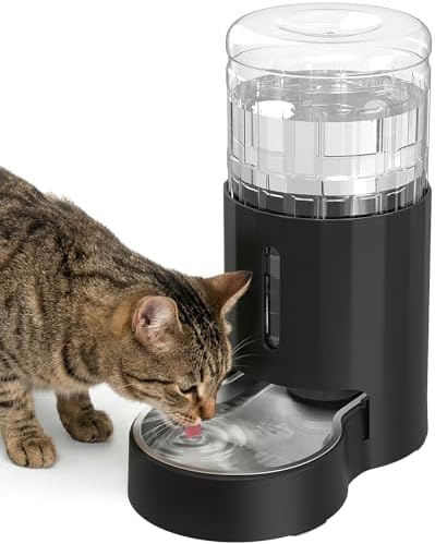 JUNSPOW Cat Water Dispenser with Stainless Steel Bowl (4L Black) by JUNSPOW