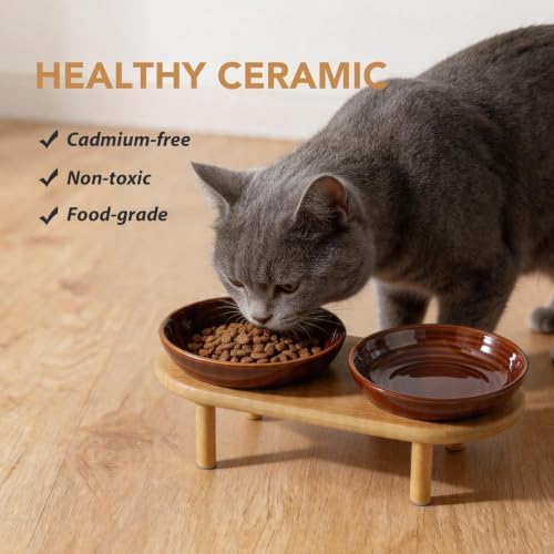 Havniva Elevated Cat Bowls, Ceramic Cat Bowl with Bamboo Stand Wide Opening - Image 5